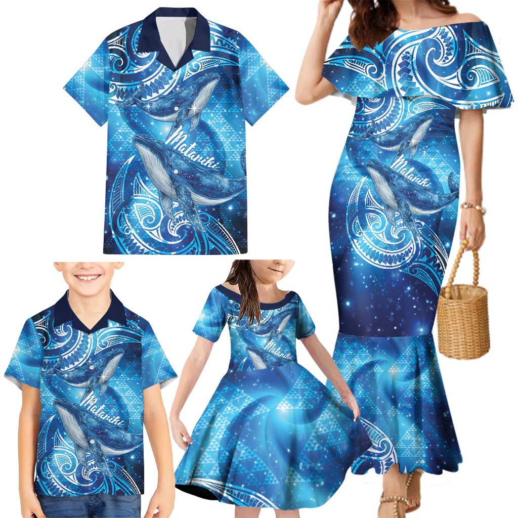 New Zealand Humpback Whale Matariki Family Matching Mermaid Dress and Hawaiian Shirt Maori New Year Taniko Niho Taniwha