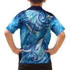 New Zealand Humpback Whale Matariki Family Matching Off The Shoulder Long Sleeve Dress and Hawaiian Shirt Maori New Year Taniko Niho Taniwha