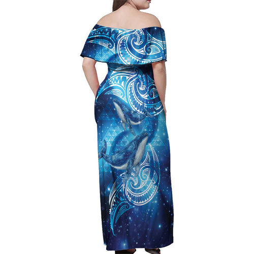 New Zealand Humpback Whale Matariki Family Matching Off Shoulder Maxi Dress and Hawaiian Shirt Maori New Year Taniko Niho Taniwha