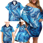New Zealand Humpback Whale Matariki Family Matching Off Shoulder Short Dress and Hawaiian Shirt Maori New Year Taniko Niho Taniwha