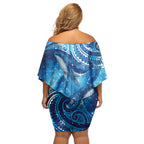 New Zealand Humpback Whale Matariki Family Matching Off Shoulder Short Dress and Hawaiian Shirt Maori New Year Taniko Niho Taniwha