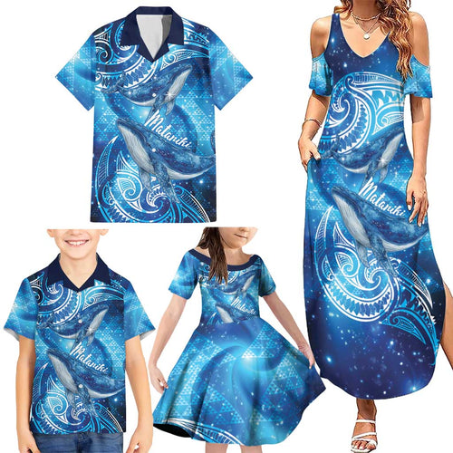 New Zealand Humpback Whale Matariki Family Matching Summer Maxi Dress and Hawaiian Shirt Maori New Year Taniko Niho Taniwha
