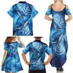 New Zealand Humpback Whale Matariki Family Matching Summer Maxi Dress and Hawaiian Shirt Maori New Year Taniko Niho Taniwha