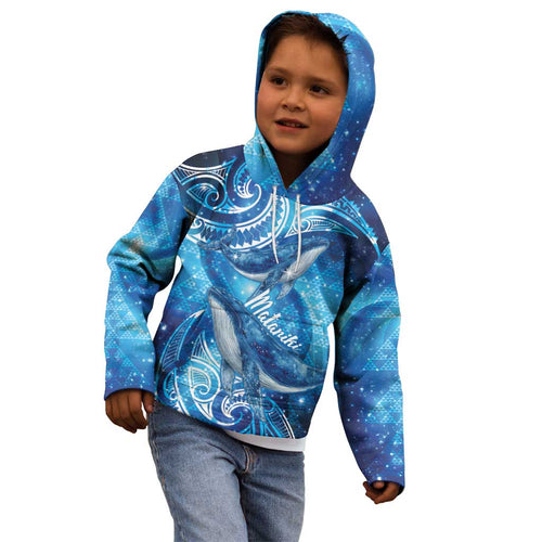 New Zealand Humpback Whale Matariki Kid Hoodie Maori New Year Taniko Niho Taniwha