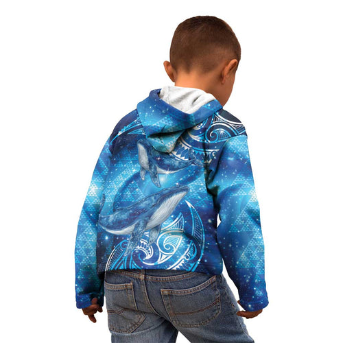 New Zealand Humpback Whale Matariki Kid Hoodie Maori New Year Taniko Niho Taniwha