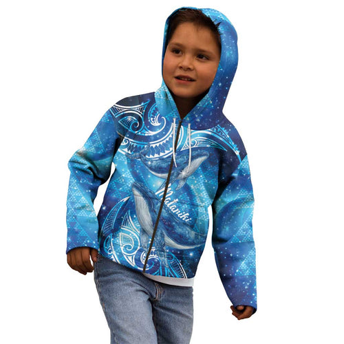 New Zealand Humpback Whale Matariki Kid Hoodie Maori New Year Taniko Niho Taniwha