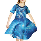 New Zealand Humpback Whale Matariki Kid Short Sleeve Dress Maori New Year Taniko Niho Taniwha