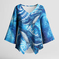 New Zealand Humpback Whale Matariki Kimono Sleeve Blouse Maori New Year Taniko Niho Taniwha