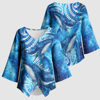 New Zealand Humpback Whale Matariki Kimono Sleeve Blouse Maori New Year Taniko Niho Taniwha