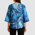 New Zealand Humpback Whale Matariki Kimono Sleeve Blouse Maori New Year Taniko Niho Taniwha