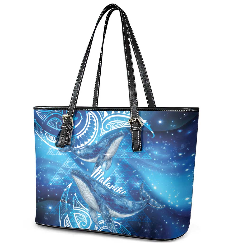 New Zealand Humpback Whale Matariki Leather Tote Bag Maori New Year Taniko Niho Taniwha