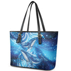 New Zealand Humpback Whale Matariki Leather Tote Bag Maori New Year Taniko Niho Taniwha