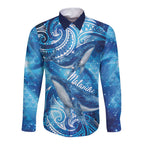 New Zealand Humpback Whale Matariki Long Sleeve Button Shirt Maori New Year Taniko Niho Taniwha