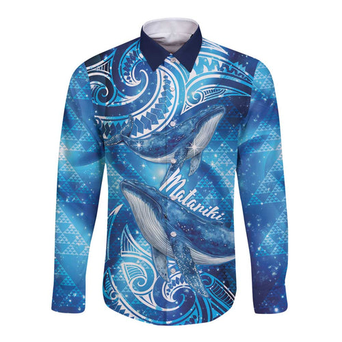 New Zealand Humpback Whale Matariki Long Sleeve Button Shirt Maori New Year Taniko Niho Taniwha