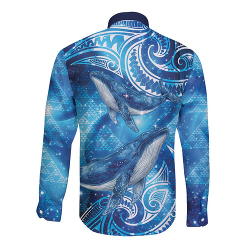 New Zealand Humpback Whale Matariki Long Sleeve Button Shirt Maori New Year Taniko Niho Taniwha