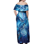 New Zealand Humpback Whale Matariki Off Shoulder Maxi Dress Maori New Year Taniko Niho Taniwha