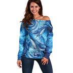 New Zealand Humpback Whale Matariki Off Shoulder Sweater Maori New Year Taniko Niho Taniwha