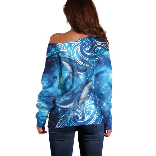 New Zealand Humpback Whale Matariki Off Shoulder Sweater Maori New Year Taniko Niho Taniwha
