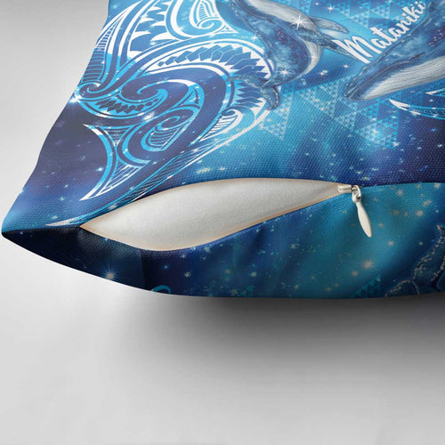 New Zealand Humpback Whale Matariki Pillow Cover Maori New Year Taniko Niho Taniwha