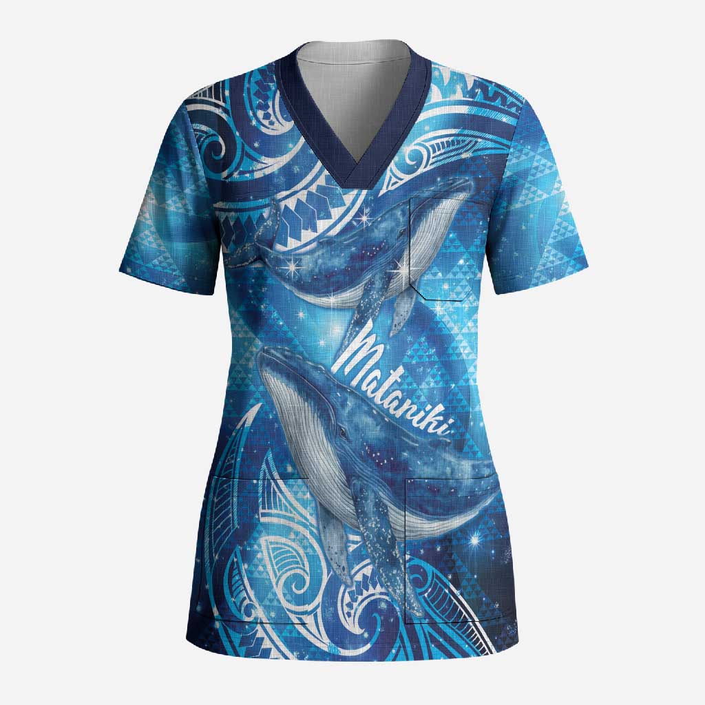 New Zealand Humpback Whale Matariki Scrub Top Maori New Year Taniko Niho Taniwha