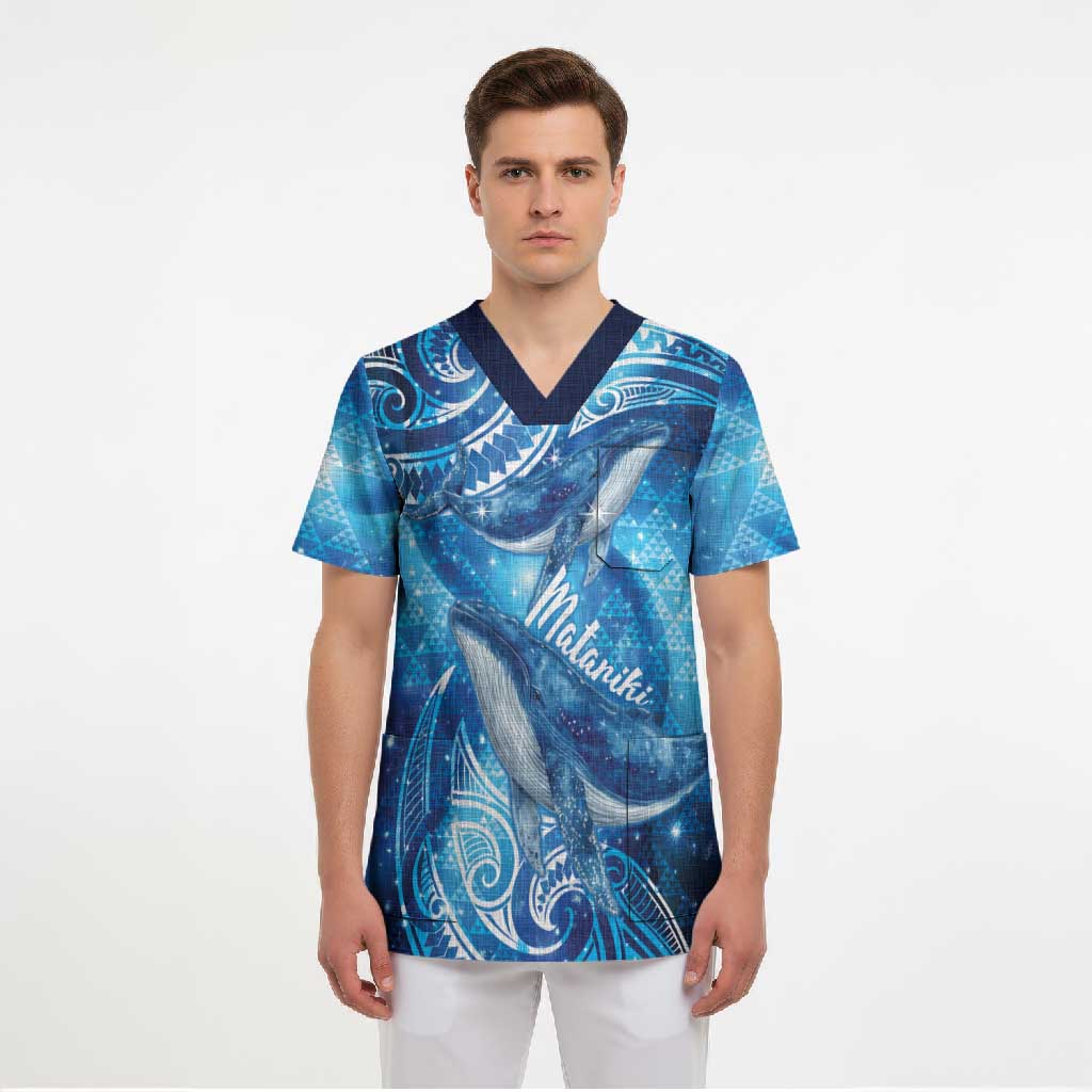 New Zealand Humpback Whale Matariki Scrub Top Maori New Year Taniko Niho Taniwha
