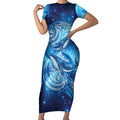 New Zealand Humpback Whale Matariki Short Sleeve Bodycon Dress Maori New Year Taniko Niho Taniwha