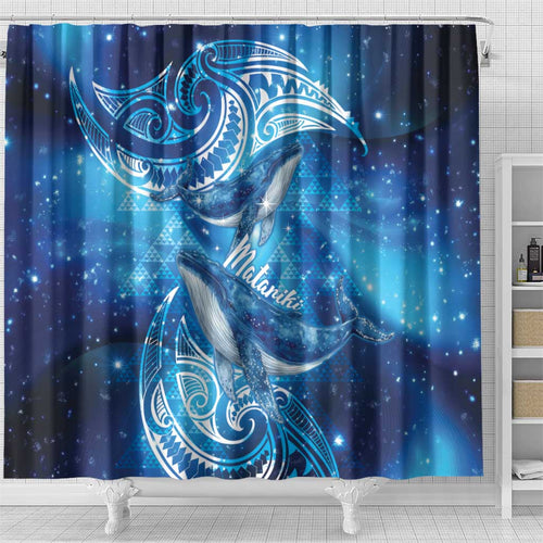 New Zealand Humpback Whale Matariki Shower Curtain Maori New Year Taniko Niho Taniwha