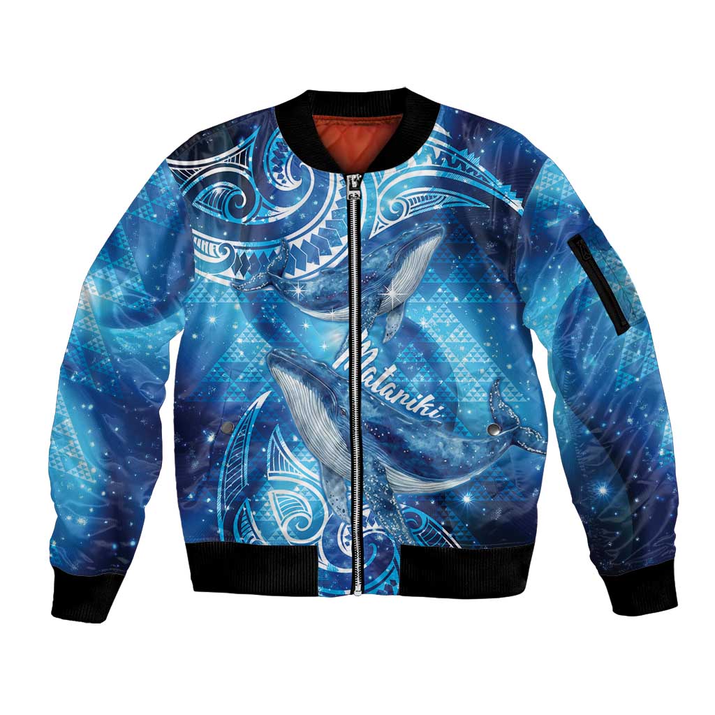 New Zealand Humpback Whale Matariki Sleeve Zip Bomber Jacket Maori New Year Taniko Niho Taniwha