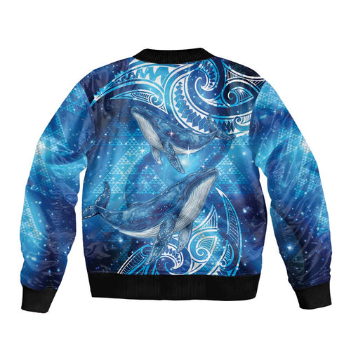 New Zealand Humpback Whale Matariki Sleeve Zip Bomber Jacket Maori New Year Taniko Niho Taniwha