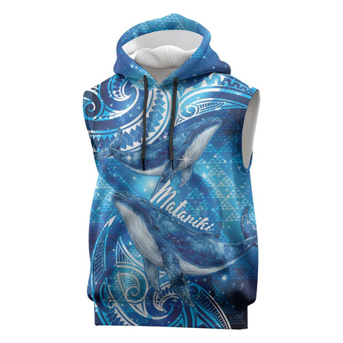 New Zealand Humpback Whale Matariki Sleeveless Hoodie Maori New Year Taniko Niho Taniwha