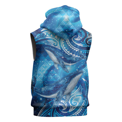 New Zealand Humpback Whale Matariki Sleeveless Hoodie Maori New Year Taniko Niho Taniwha