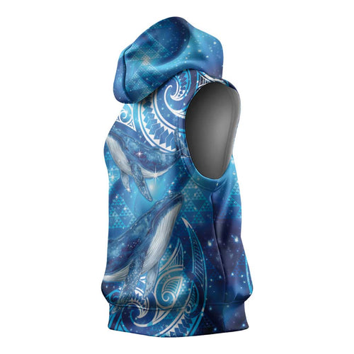 New Zealand Humpback Whale Matariki Sleeveless Hoodie Maori New Year Taniko Niho Taniwha