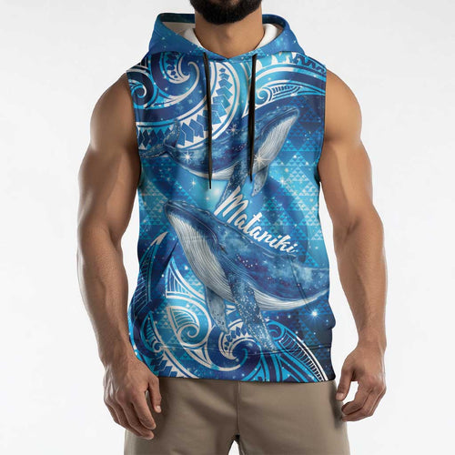New Zealand Humpback Whale Matariki Sleeveless Hoodie Maori New Year Taniko Niho Taniwha