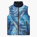 New Zealand Humpback Whale Matariki Sleeveless Puffer Jacket Maori New Year Taniko Niho Taniwha