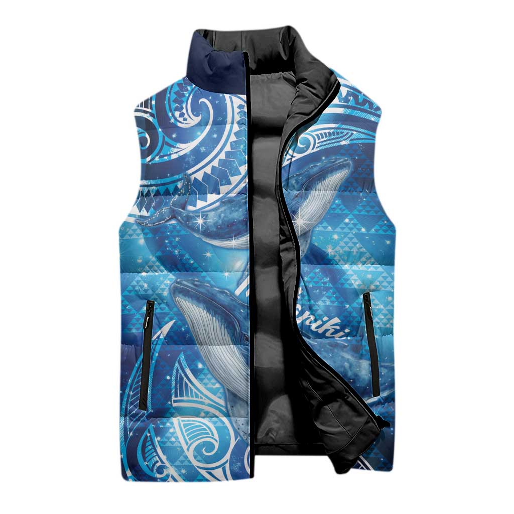 New Zealand Humpback Whale Matariki Sleeveless Puffer Jacket Maori New Year Taniko Niho Taniwha