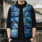New Zealand Humpback Whale Matariki Sleeveless Puffer Jacket Maori New Year Taniko Niho Taniwha