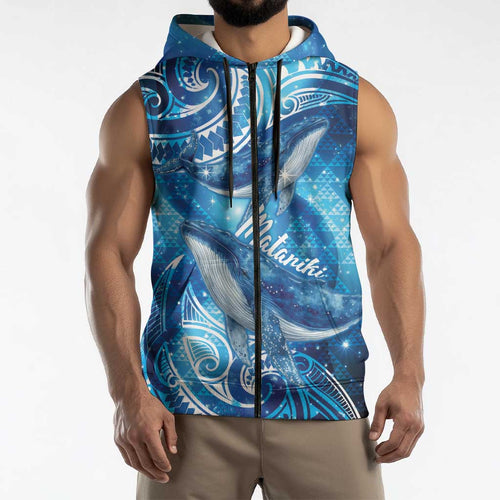 New Zealand Humpback Whale Matariki Sleeveless Zip Hoodie Maori New Year Taniko Niho Taniwha