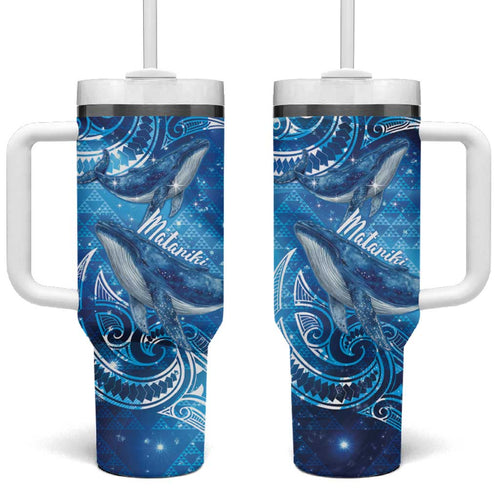 New Zealand Humpback Whale Matariki Tumbler With Handle Maori New Year Taniko Niho Taniwha