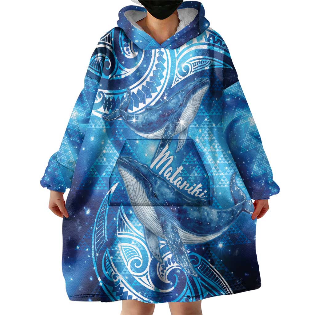 New Zealand Humpback Whale Matariki Wearable Blanket Hoodie Maori New Year Taniko Niho Taniwha