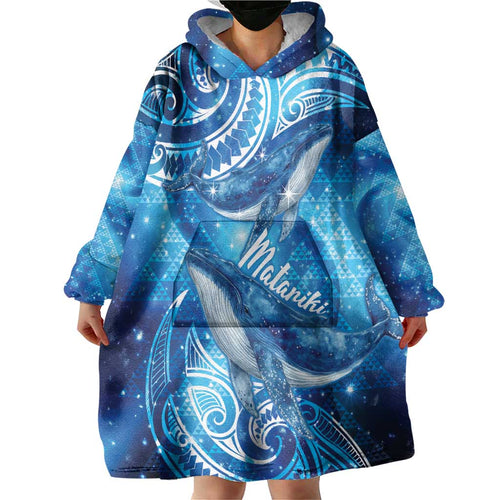 New Zealand Humpback Whale Matariki Wearable Blanket Hoodie Maori New Year Taniko Niho Taniwha