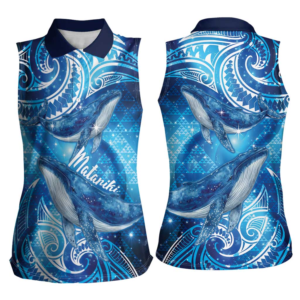 New Zealand Humpback Whale Matariki Women Sleeveless Polo Shirt Maori New Year Taniko Niho Taniwha