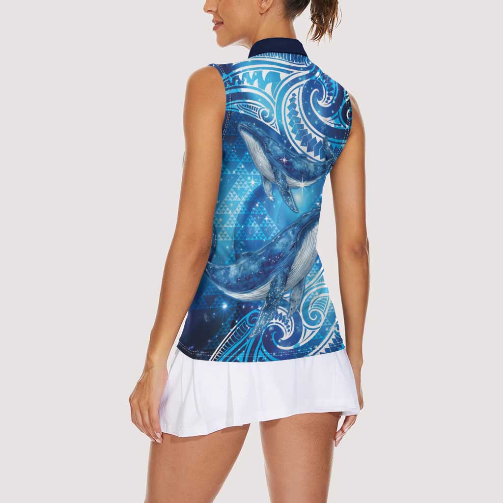 New Zealand Humpback Whale Matariki Women Sleeveless Polo Shirt Maori New Year Taniko Niho Taniwha