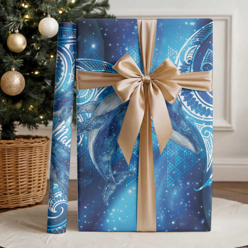 New Zealand Humpback Whale Matariki Wrapping Paper Maori New Year Taniko Niho Taniwha