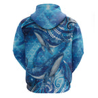 New Zealand Humpback Whale Matariki Zip Hoodie Maori New Year Taniko Niho Taniwha