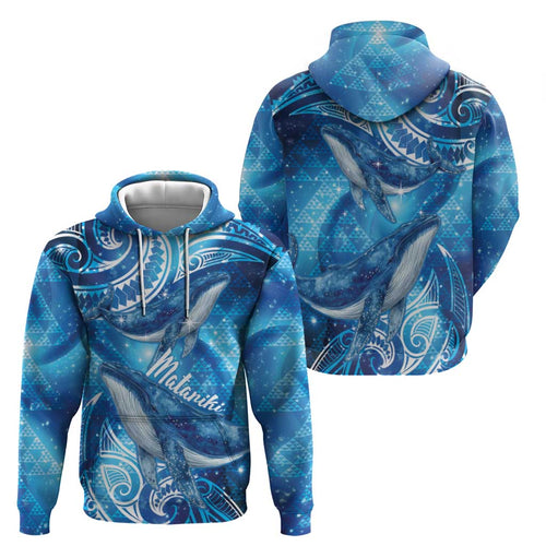 New Zealand Humpback Whale Matariki Zip Hoodie Maori New Year Taniko Niho Taniwha