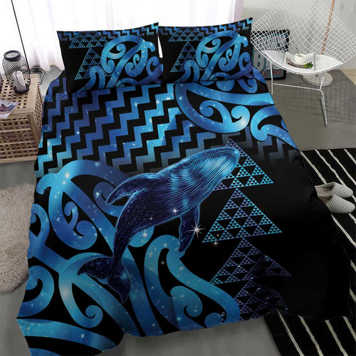 Humpback Whale Matariki New Zealand Bedding Set NZ Maori Paikea Poutama Luxury Blue