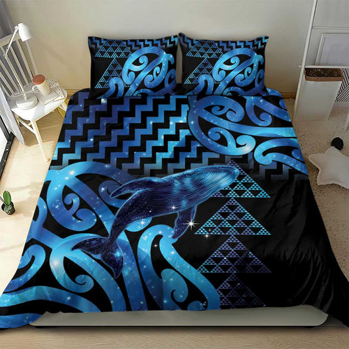 Humpback Whale Matariki New Zealand Bedding Set NZ Maori Paikea Poutama Luxury Blue