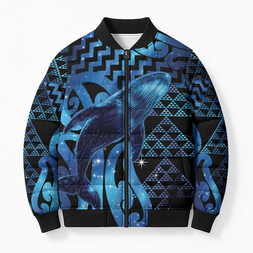 Humpback Whale Matariki New Zealand Bomber Puffer Jacket NZ Maori Paikea Poutama Luxury Blue