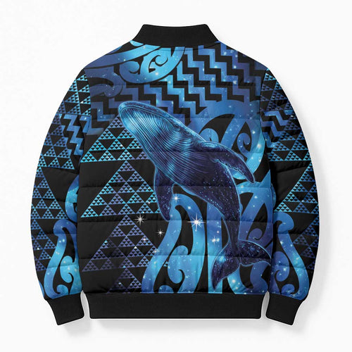 Humpback Whale Matariki New Zealand Bomber Puffer Jacket NZ Maori Paikea Poutama Luxury Blue