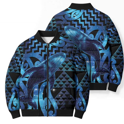 Humpback Whale Matariki New Zealand Bomber Puffer Jacket NZ Maori Paikea Poutama Luxury Blue